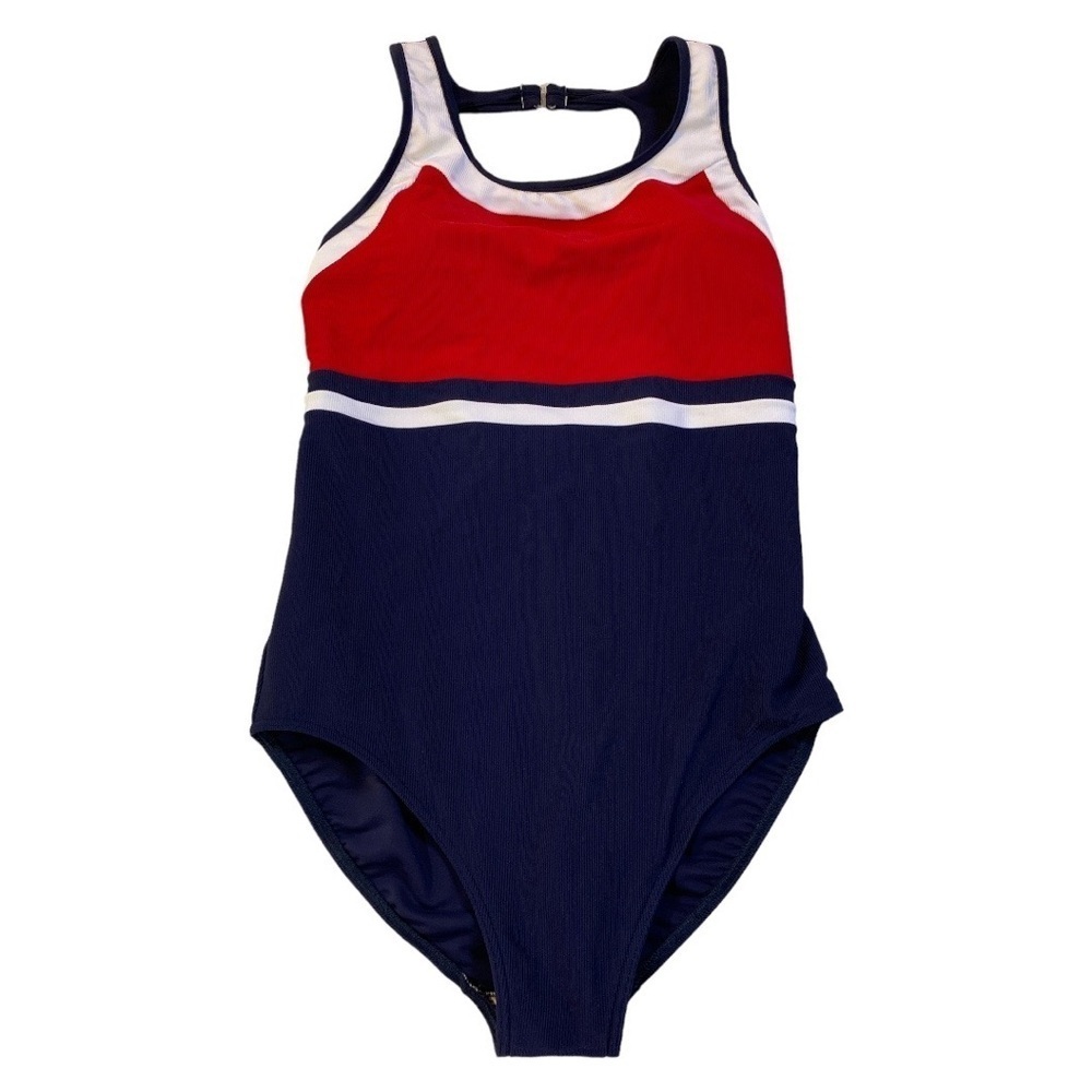 Vintage 90's Baltex One Piece Ribbed Maillot Tanksuit Swimsuit Colorblock 18W - Picture 10 of 10